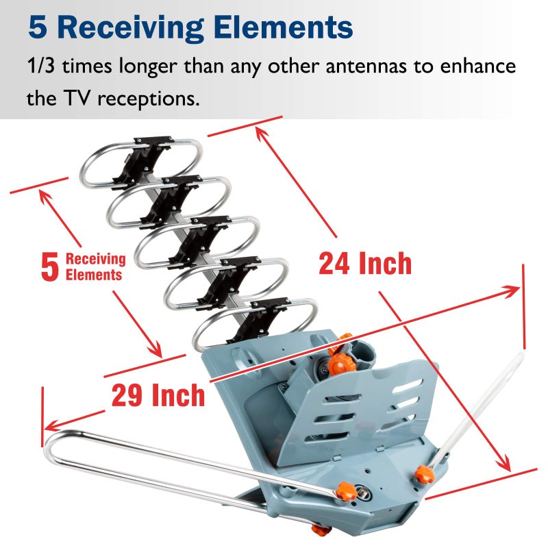 Five Star HDTV Antenna Amplified Digital Outdoor Antenna 150 Miles Range, 360 Degree Rotation Wireless Remote, with 40FT RG6 Coax Cable Installation Kit and Mounting Pole 5 TVs - Image 4